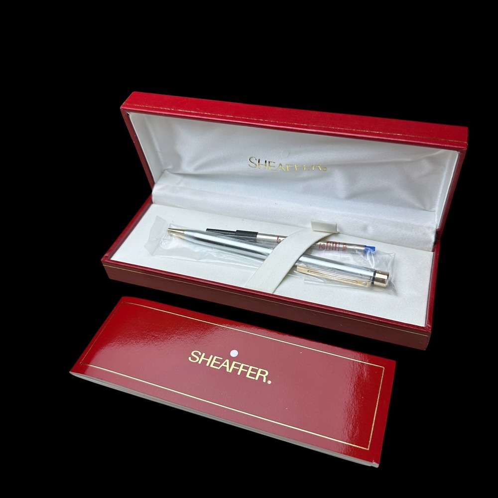 Sheaffer Fashion Ballpoint Pen Brushed Chrome Gold Trim White Dot USA 6173 A0511